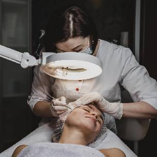 Home 18 A dermatologist examining a patient’s skin at Levantine Medical Center, Abu Dhabi